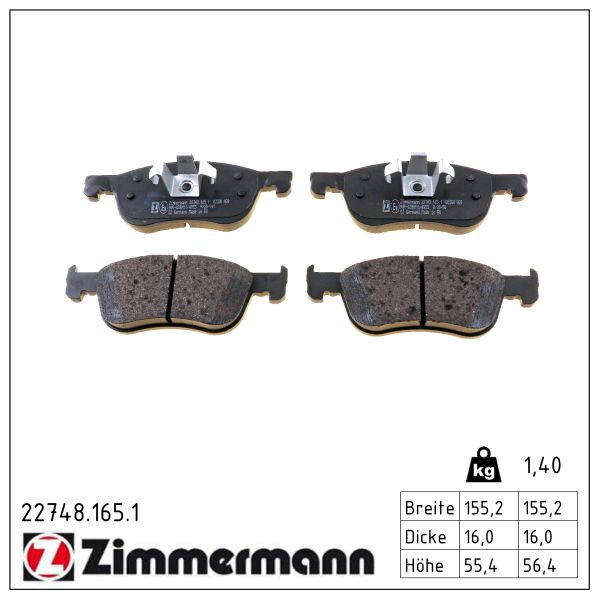 ZIMMERMANN Bremseklodser 227481651 foraksel for FORD
