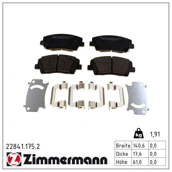 ZIMMERMANN Bremseklodser 228411752 foraksel for KIA