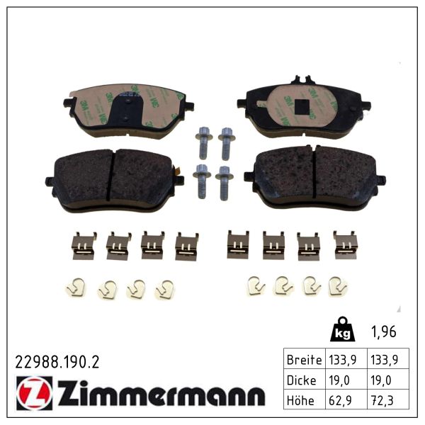 ZIMMERMANN Bremseklodser 229881902 foraksel for MERCEDES-BENZ