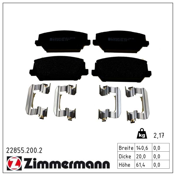 ZIMMERMANN Bremseklodser 228552002 foraksel for HYUNDAI KIA
