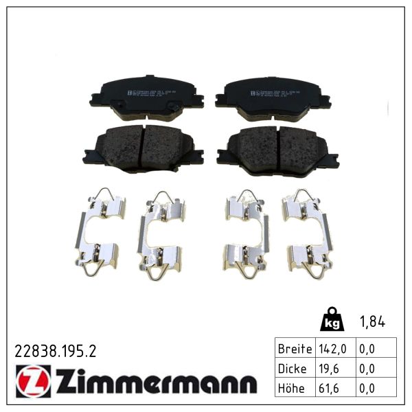 ZIMMERMANN Bremseklodser 228381952 foraksel for VAUXHALL