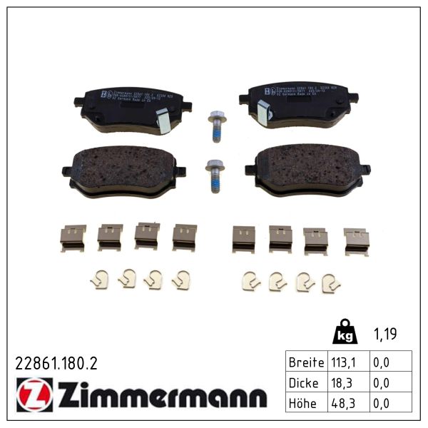ZIMMERMANN Bremseklodser 228611802 bagaksel for MERCEDES-BENZ