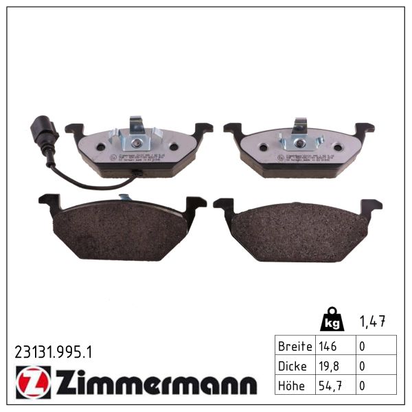 ZIMMERMANN Bremseklodser 23131.995.1 foraksel for VAG VW (FAW)