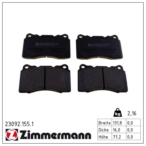 ZIMMERMANN Bremseklodser 230921551 foraksel for VOLVO RENAULT