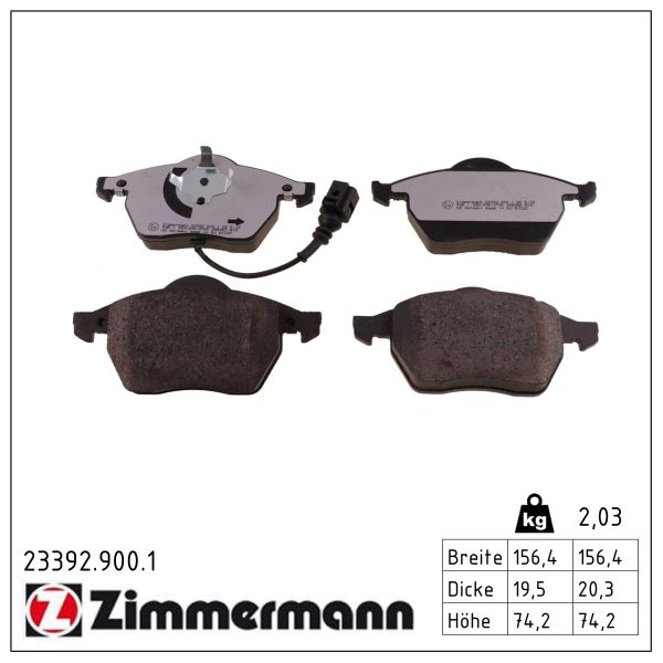 ZIMMERMANN Bremseklodser 233929001 foraksel for VW (SVW) VAG
