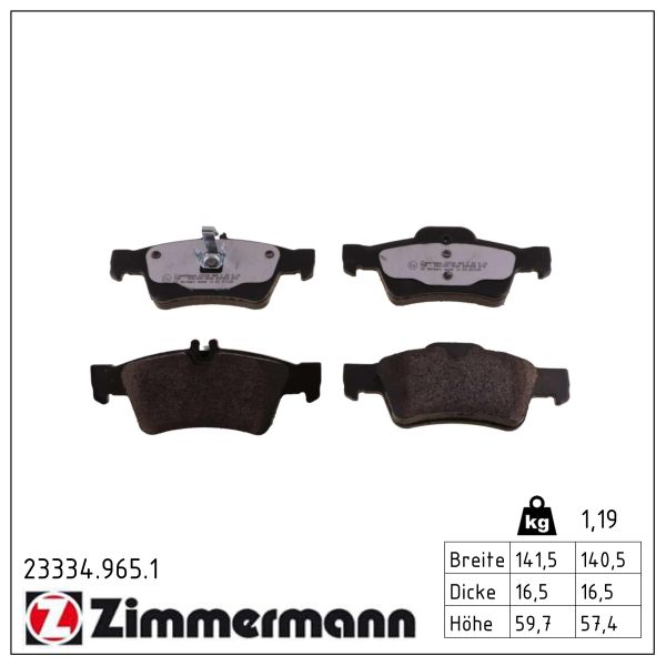 ZIMMERMANN Bremseklodser 233349651 bagaksel for MERCEDES-BENZ MERCEDES-BENZ (BBDC)