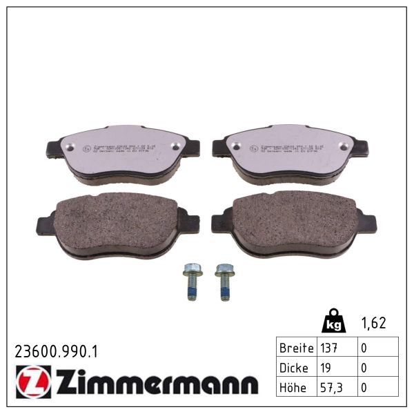 ZIMMERMANN Bremseklodser 236009901 foraksel for CITROËN/PEUGEOT PEUGEOT (DF-PSA) FIAT