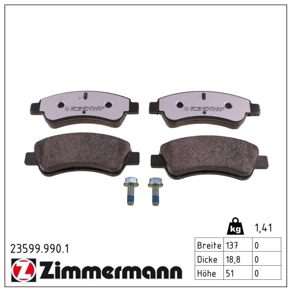 ZIMMERMANN Bremseklodser 235999901 foraksel for CITROËN/PEUGEOT PEUGEOT (DF-PSA) CITROËN (DF-PSA) OPEL