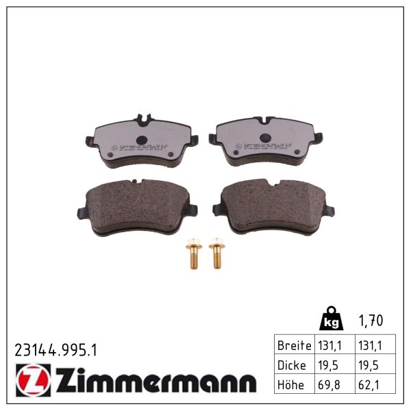 ZIMMERMANN Bremseklodser 231449951 foraksel for MERCEDES-BENZ