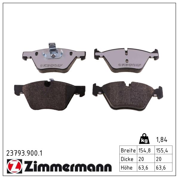ZIMMERMANN Bremseklodser 237939001 foraksel for BMW (BRILLIANCE)
