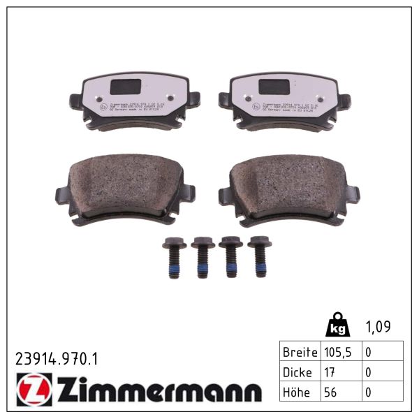 ZIMMERMANN Bremseklodser 239149701 bagaksel for VAG SKODA (SVW)