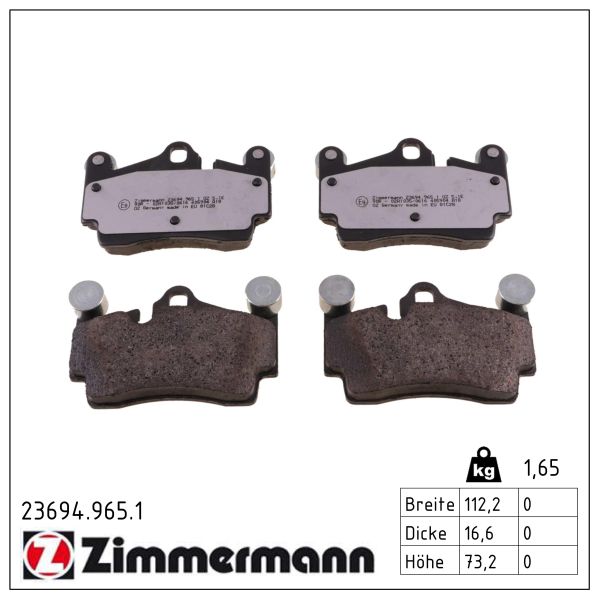 ZIMMERMANN Bremseklodser 236949651 bagaksel for PORSCHE VAG