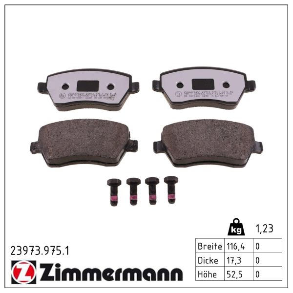 ZIMMERMANN Bremseklodser 239739751 foraksel for MERCEDES-BENZ NISSAN DACIA RENAULT