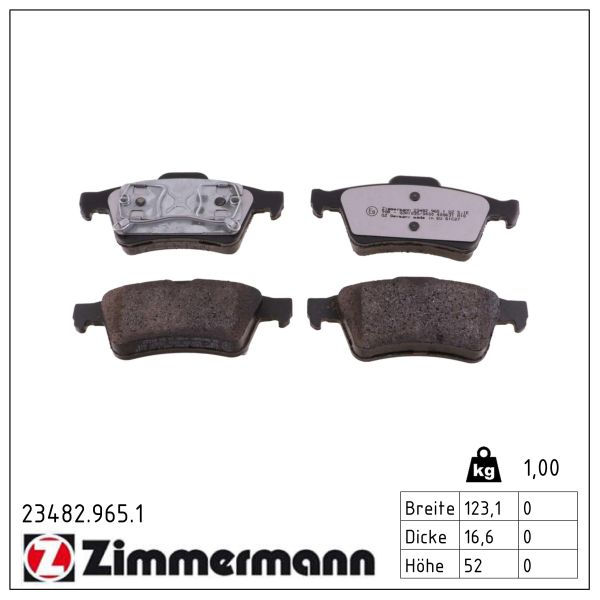 ZIMMERMANN Bremseklodser 234829651 bagaksel for NISSAN RENAULT