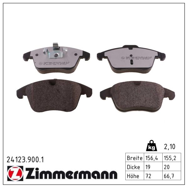 ZIMMERMANN Bremseklodser 241239001 foraksel for FORD VOLVO MG VOLVO (CHANGAN) LAND ROVER LAND ROVER (CHERY)