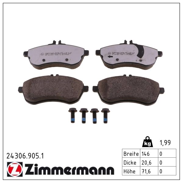 ZIMMERMANN Bremseklodser 243069051 foraksel for MERCEDES-BENZ MERCEDES-BENZ (BBDC)