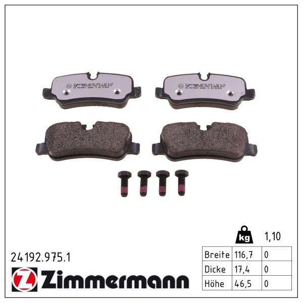 ZIMMERMANN Bremseklodser 241929751 bagaksel for LAND ROVER