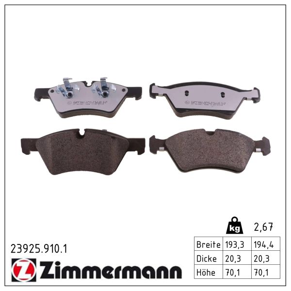 ZIMMERMANN Bremseklodser 239259101 foraksel for MERCEDES-BENZ