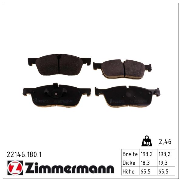 ZIMMERMANN Bremseklodser 221461801 foraksel for JAGUAR LAND ROVER LAND ROVER (CHERY)