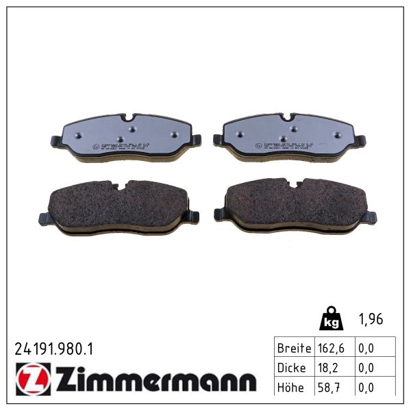 ZIMMERMANN Bremseklodser 241919801 foraksel for LAND ROVER
