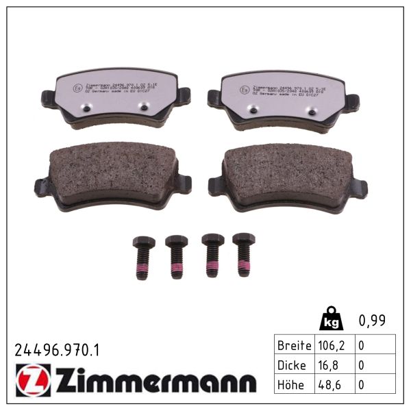 ZIMMERMANN Bremseklodser 244969701 bagaksel for FORD VOLVO ASIA VOLVO (CHANGAN) VOLVO LAND ROVER LAND ROVER (CHERY)