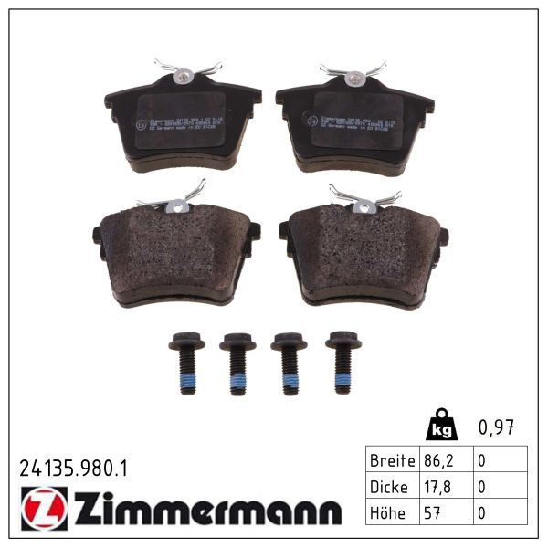 ZIMMERMANN Bremseklodser 241359801 bagaksel for CITROËN/PEUGEOT