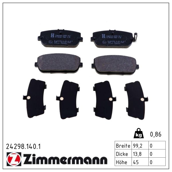 ZIMMERMANN Bremseklodser 242981401 bagaksel for FIAT MAZDA
