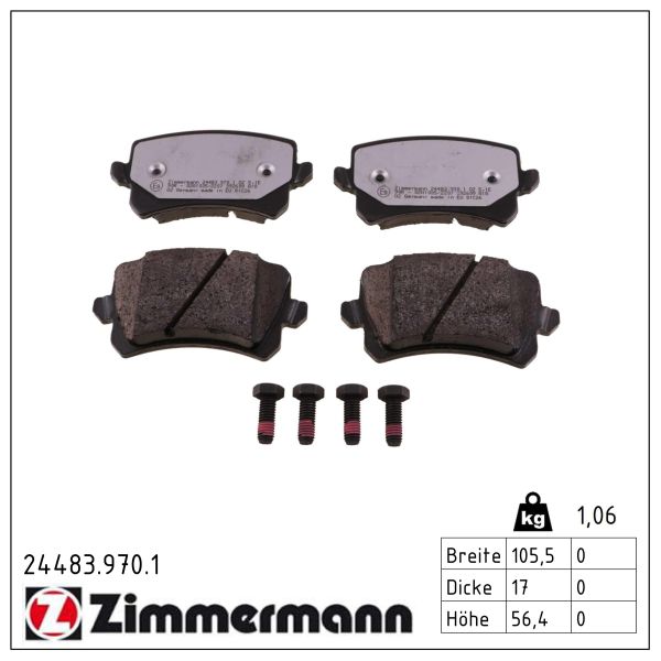 ZIMMERMANN Bremseklodser 244839701 bagaksel for VW VAG VW (SVW)