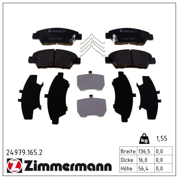 ZIMMERMANN Bremseklodser 249791652 foraksel for HONDA HONDA (DONGFENG) HONDA (GAC)
