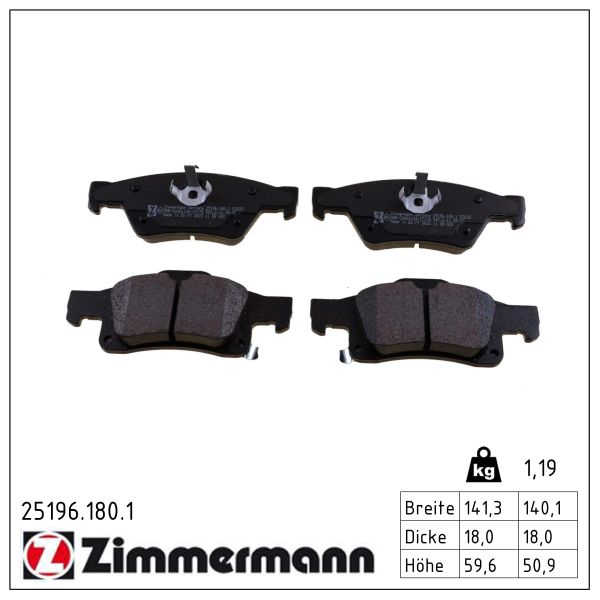 ZIMMERMANN Bremseklodser 251961801 bagaksel for JEEP