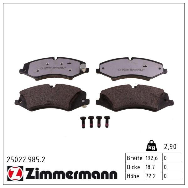 ZIMMERMANN Bremseklodser 250229852 foraksel for LAND ROVER
