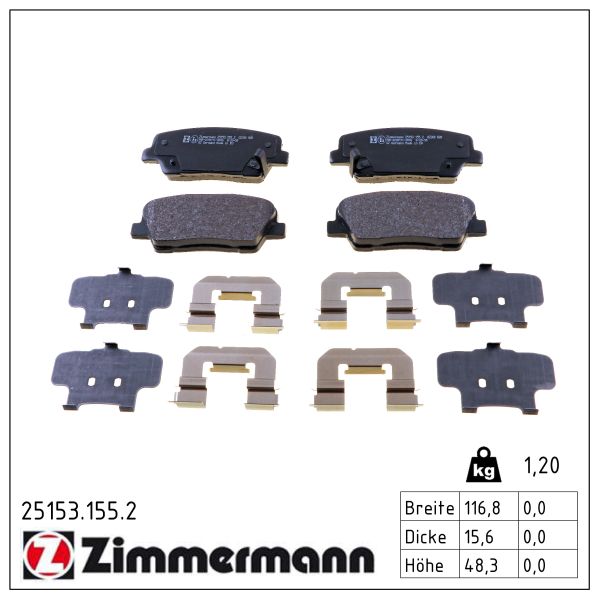 ZIMMERMANN Bremseklodser 251531552 bagaksel for KIA