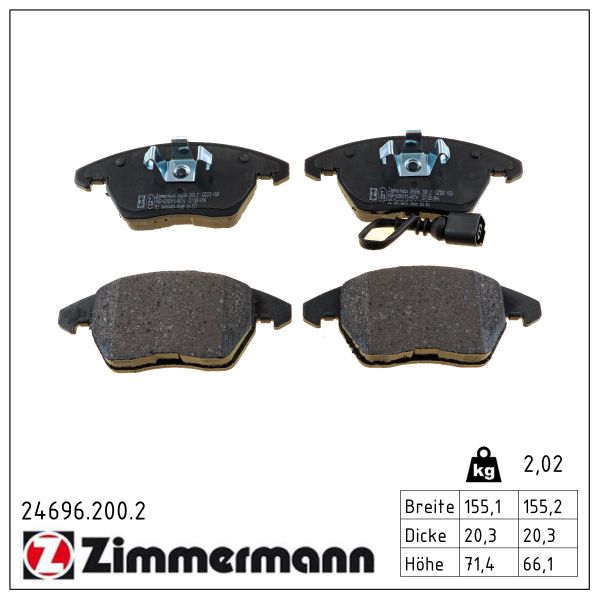 ZIMMERMANN Bremseklodser 246962002 foraksel for AUDI