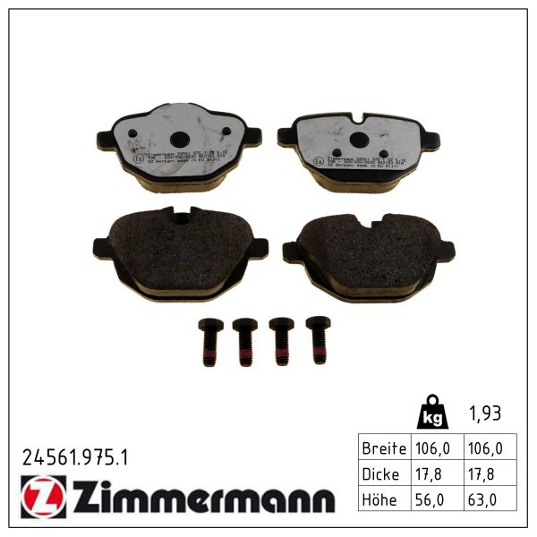 ZIMMERMANN Bremseklodser 245619751 bagaksel for BMW (BRILLIANCE) BMW