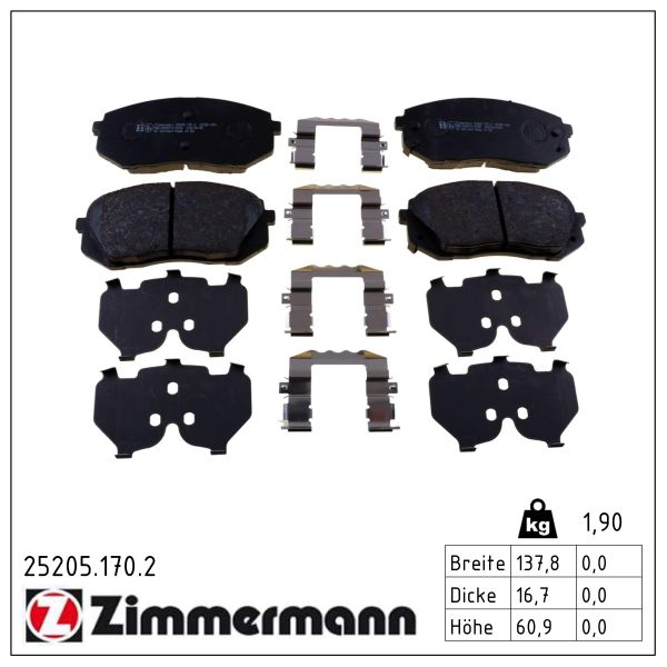ZIMMERMANN Bremseklodser 252051702 foraksel for HYUNDAI KIA (DYK) KIA