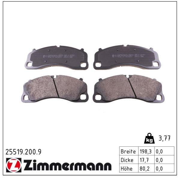 ZIMMERMANN Bremseklodser 255192009 foraksel for PORSCHE
