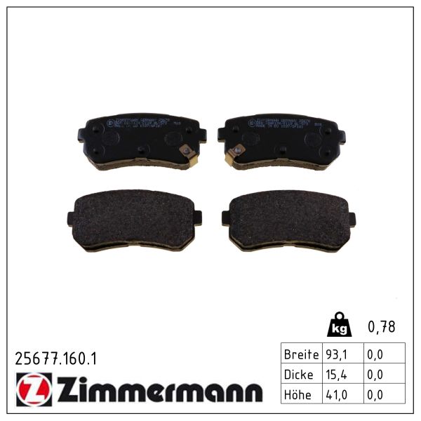 ZIMMERMANN Bremseklodser 256771601 bagaksel for HYUNDAI KIA