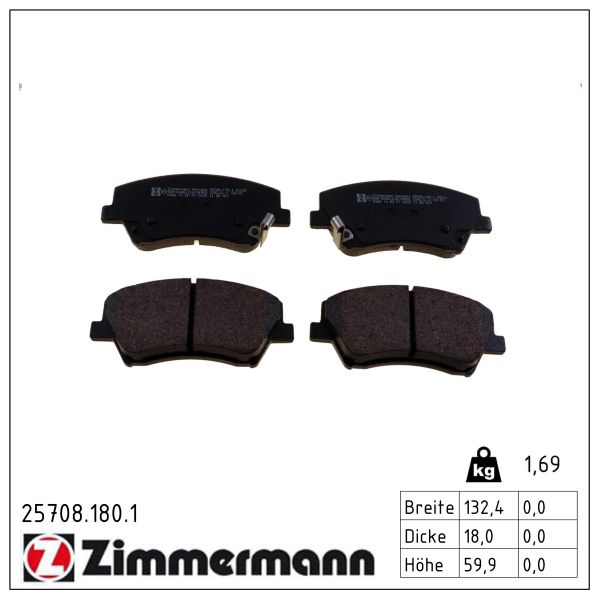 ZIMMERMANN Bremseklodser 257081801 foraksel for KIA