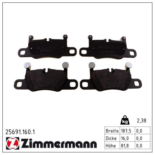 ZIMMERMANN Bremseklodser 256911601 bagaksel for PORSCHE