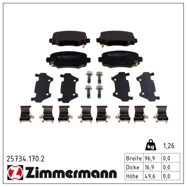 ZIMMERMANN Bremseklodser 257341702 bagaksel for JEEP