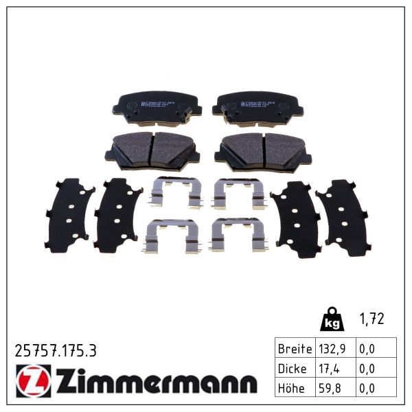 ZIMMERMANN Bremseklodser 257571753 foraksel for HYUNDAI
