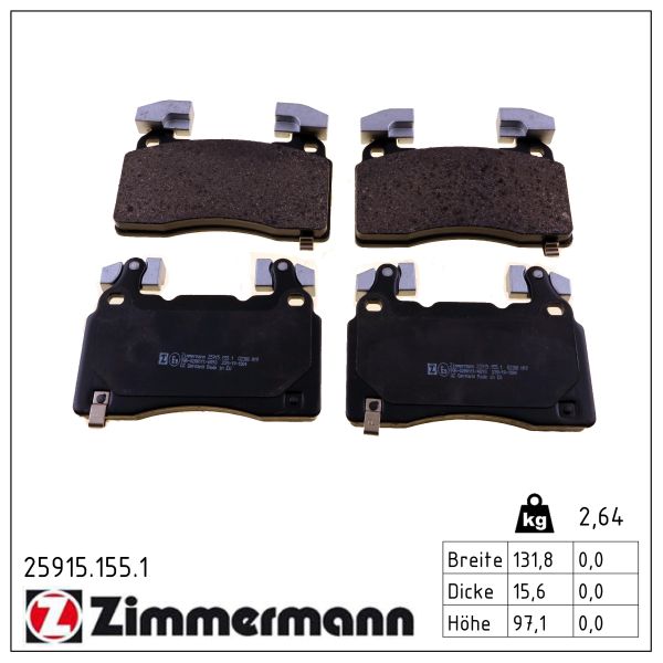 ZIMMERMANN Bremseklodser 259151551 foraksel for CHEVROLET TESLA