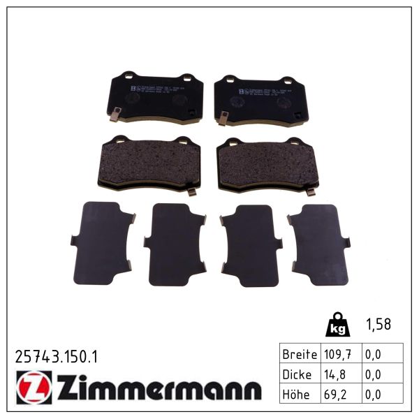 ZIMMERMANN Bremseklodser 257431501 bagaksel for CHEVROLET CHRYSLER HYUNDAI JEEP TESLA
