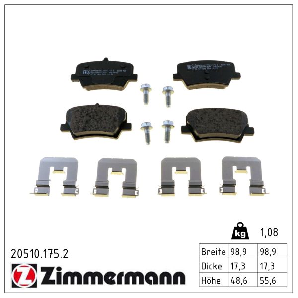 ZIMMERMANN Bremseklodser 205101752 bagaksel for VOLVO
