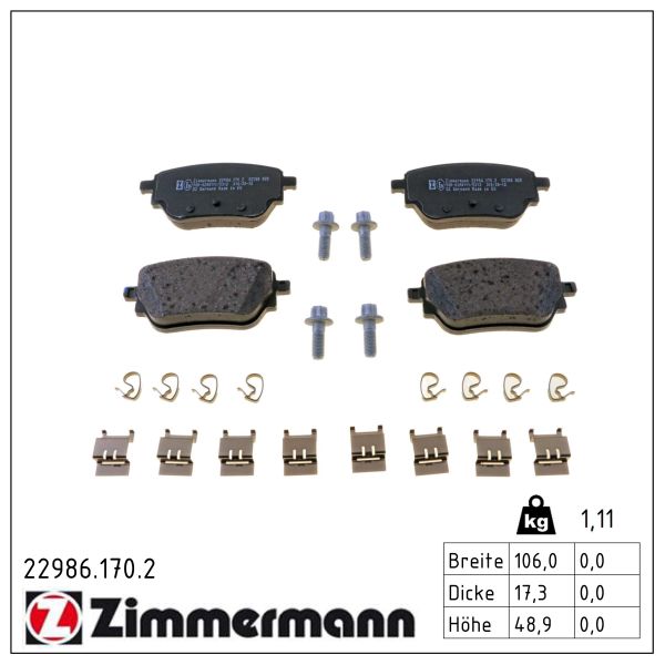 ZIMMERMANN Bremseklodser 229861702 bagaksel for MERCEDES-BENZ