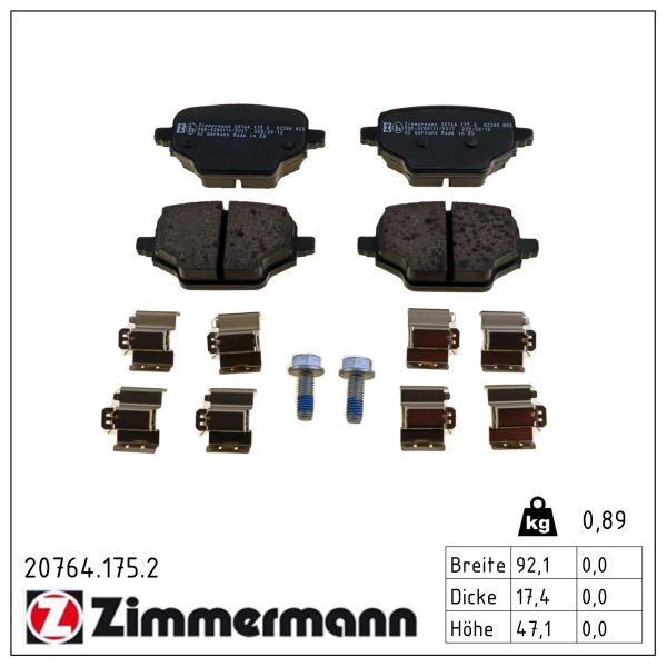 ZIMMERMANN Bremseklodser 207641752 bagaksel for OPEL PEUGEOT TOYOTA