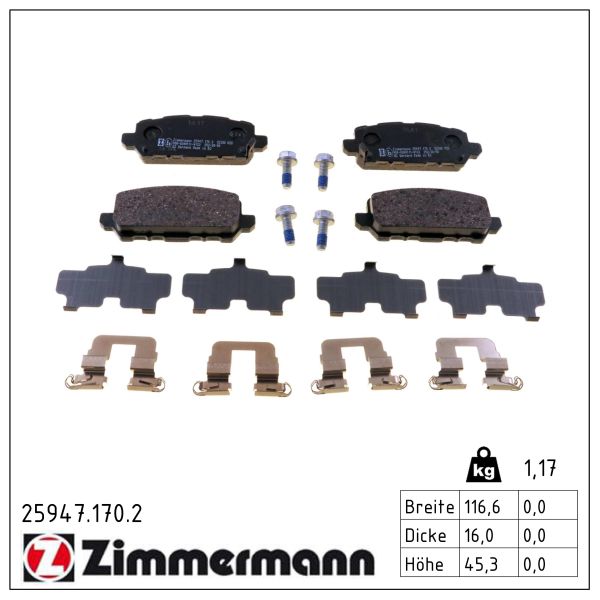 ZIMMERMANN Bremseklodser 259471702 bagaksel for HONDA