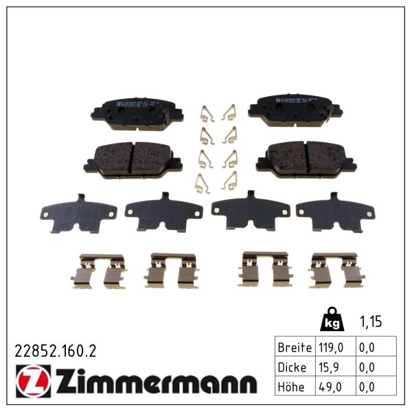 ZIMMERMANN Bremseklodser 228521602 bagaksel for HONDA HONDA (DONGFENG)