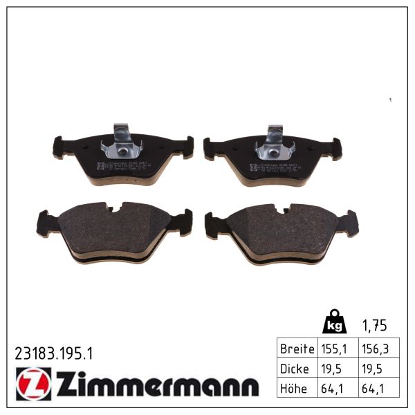 ZIMMERMANN Bremseklodser 231831951 foraksel for BMW