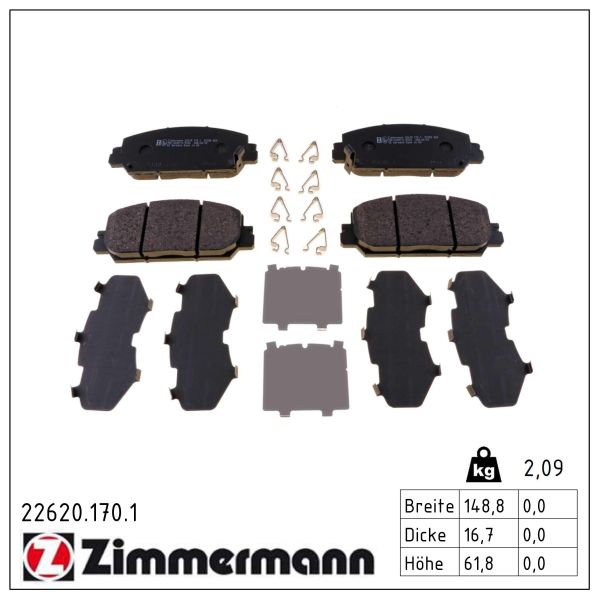 ZIMMERMANN Bremseklodser 226201701 foraksel for HONDA